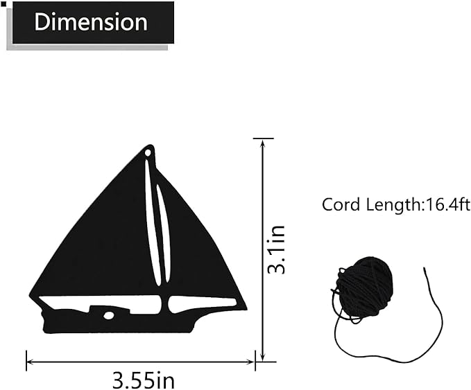 Replacement Wind Catcher, Wind Chime Sail Replacement with 16FT Nylon Cord, Metal Wind Chime Parts Replacement for Sympathy Wind Chimes and Wind Bells, Boat, Black