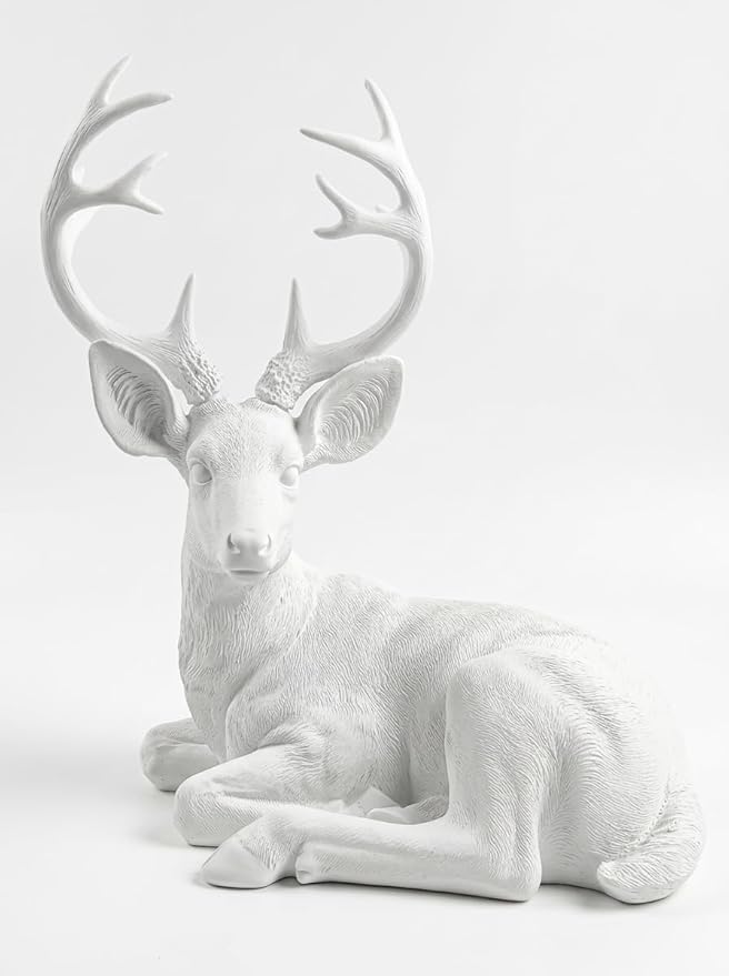 XTAPAN Buck Statue Figurines Deer Animal Sculpture Gift Home Decor,Office or Outdoor Garden Statue Woodland Decoration White