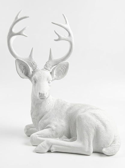 XTAPAN Buck Statue Figurines Deer Animal Sculpture Gift Home Decor,Office or Outdoor Garden Statue Woodland Decoration White