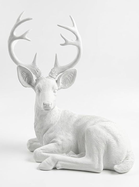 XTAPAN Buck Statue Figurines Deer Animal Sculpture Gift Home Decor,Office or Outdoor Garden Statue Woodland Decoration White
