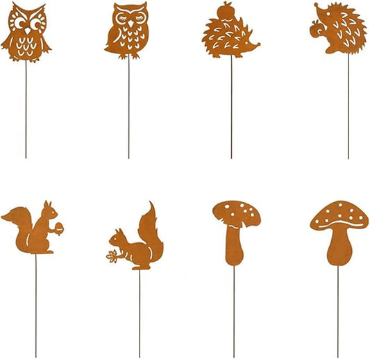 Metal Rusted Animal Garden Stake Art Statue Backyard Garden Yard Sidewalk Outdoor Backyard Decoration Weatherproof Landscape Statues