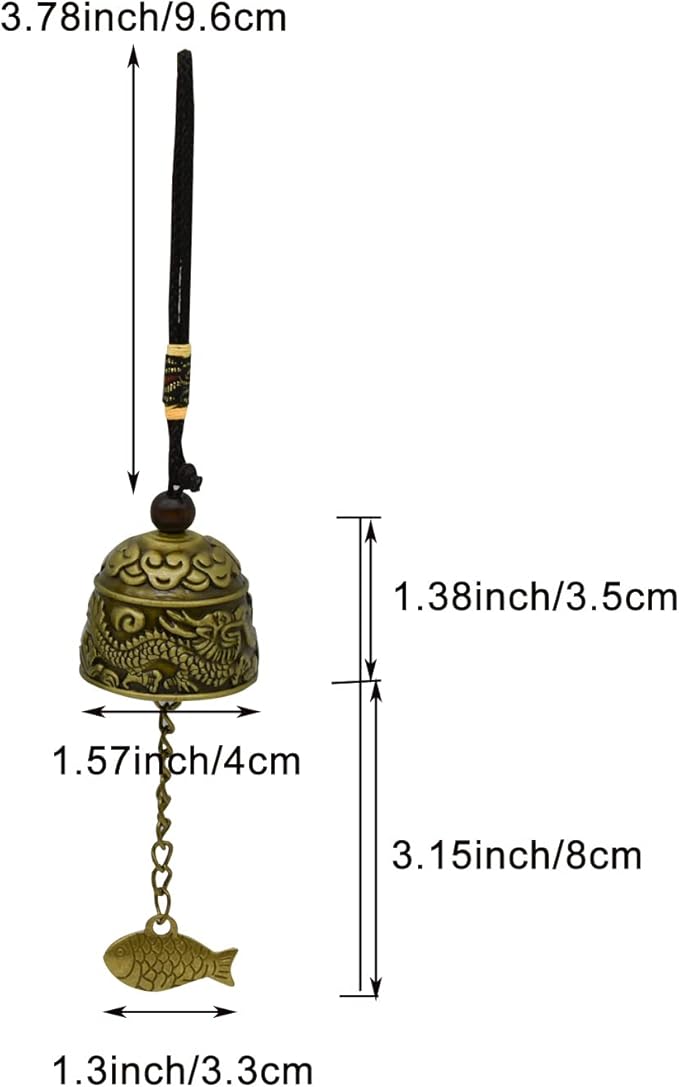 3Pcs Vintage Dragon Bronze Fish Carved Feng Shui Bell - Metal Hanging Temple for Good Luck Bless - DIY Wind Chime for Home Garden Eave Door Decoration