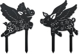 WADORN 2 Styles Flying Pig Metal Decorative Garden Stakes, Funny Pig Flowers Metal Silhouette Statues Animal Garden Ornament Gifts Black Yard Art Decoration for Outdoor Backyard Patio Lawn Walkways