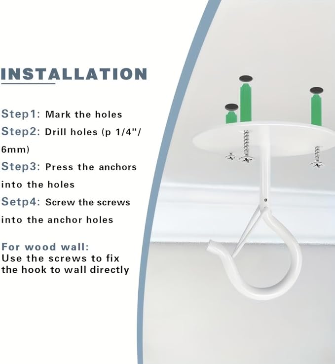 2 Pcs White Ceilling Hooks for Hanging Plants Holder with Safety Buckle,Ceiling Decor Hook Heavy Duty,Metal Plant Hanger Indoor&Outdoor.Hooks for Hanging Plants,Wind Chime,Bird Feeders (White)