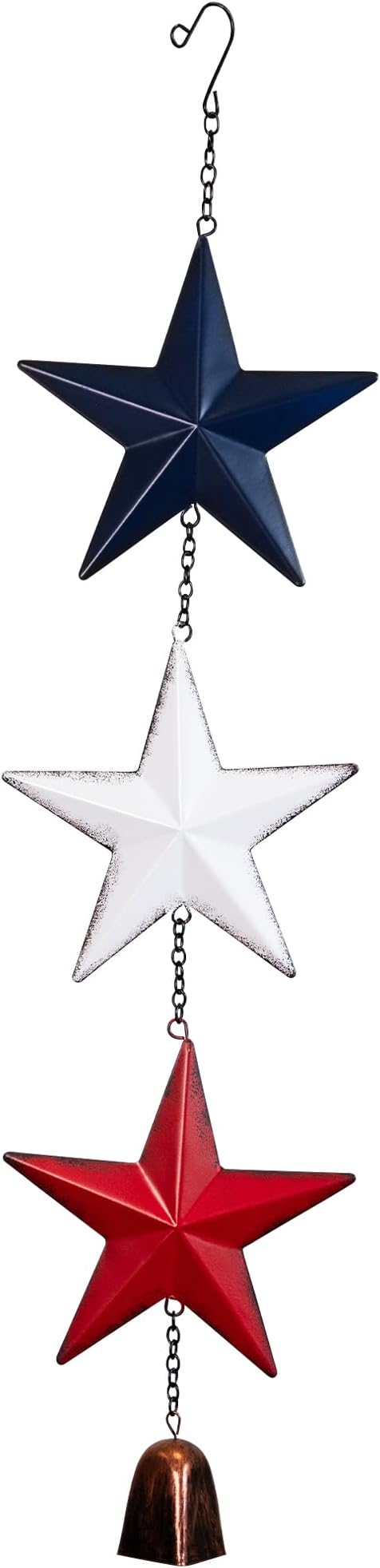 Metal Stars and Bell Hanging Patriotic Wind Chime Decoration - 26"