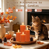Orange Flameless Pillar Candles - Remote Control, Fall Decor