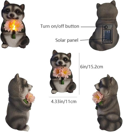 Solar Raccoon Garden Decor Raccoon Gifts Outdoor Decor with LED Lights, Decor for Garden, Patio, Yard, Indoor Outdoor Use, Solar-Powered Automatic Lighting（Pink）