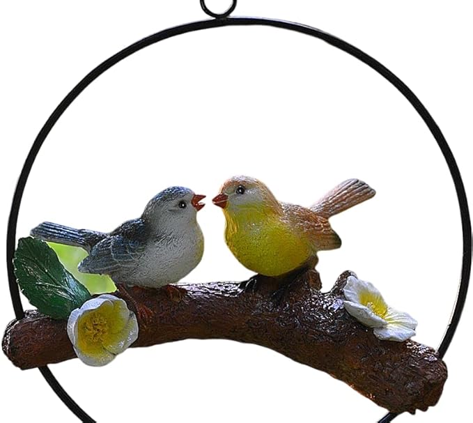Mini Garden Statues Hanging Iron Ring Parrots, Resin Parrot Hanging Statue, Hanging Birds Figurine for Pathways Yard Patio Office Home Indoor Outdoor Tree Decorations (F-1)