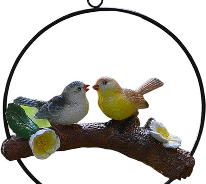 Mini Garden Statues Hanging Iron Ring Parrots, Resin Parrot Hanging Statue, Hanging Birds Figurine for Pathways Yard Patio Office Home Indoor Outdoor Tree Decorations (F-1)