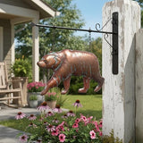 Bear Statue Outdoor Haning Decor for Yard and Garden,27“L x 22”H Vintage Grizzly Garden Statues and Sculptures with Arrow & Bracket,Antique Copper Walking Bear Metal Yard Art for Outside Porch