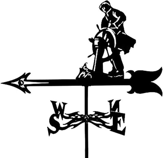 European Style Wrought Iron Garden Weathervane, Roof Decoration Weather Vane, Direction Indicator Kit, Outdoor Cute Hollowed Out Steel Gnomes Statue direction indi