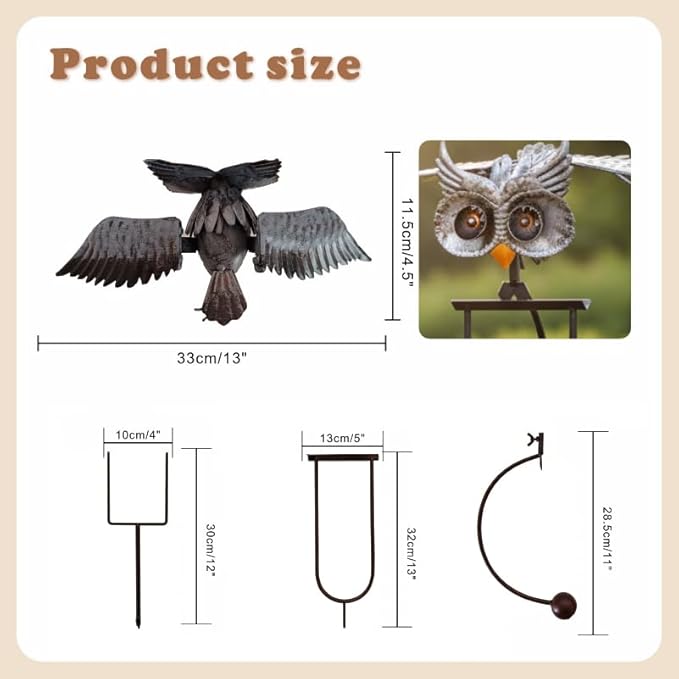 Metal Owl Garden Stake Decor, Owl Garden Rocker Outdoor Metal Owl Sculpture, Kinetic Owl Decorative Garden Stakes for Outdoor Garden Lawn Yard (Flying owl)