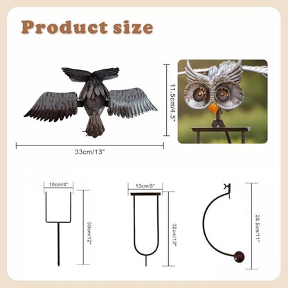 Metal Owl Garden Stake Decor, Owl Garden Rocker Outdoor Metal Owl Sculpture, Kinetic Owl Decorative Garden Stakes for Outdoor Garden Lawn Yard (Flying owl)
