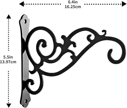 2 Pcs 6 Inch Hanging Hooks, Outdoor Hanging Plant Holder, Wall Hook, Black Wrought Iron Hook, Indoor/Outdoor Flower Pot Hanger Bracket for Flower Pots, Bird Feeders, Lanterns