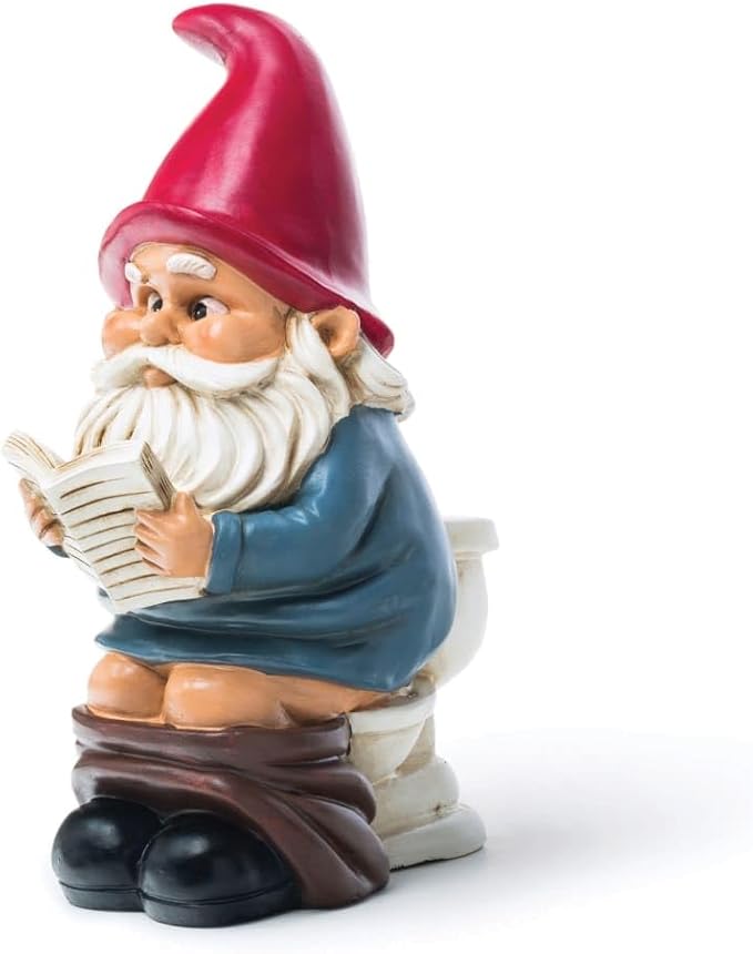 Funny Garden Gnome on a Throne, Durable Ceramic Statue Decoration, Weather-Proof Outdoor Gnomes for Yard Lawn Garden Decor, Housewarming Gag Gift - 9.5" Tall