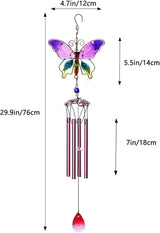 Evealyn Outdoor Butterfly Wind Chimes, Indoor Handing Stained Glass Metal Music Beautiful Wind Chimes for Home, Balcony,Window, Garden, Yard, Patio, Lawn Decoration (Purple)