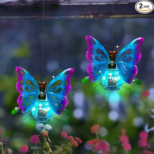 EVOLUX Solar Outdoor Butterfly Lights for Garden - Outdoor Statues Figurine Lights for Lawn, Patio, Balcony, Yard Ornament Cut Housewarming Gifts(2 pcs)
