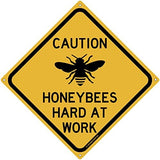 Metal Tin Sign Caution Honeybees Hard at Work Road Indoor Outdoor Beekeeping Apiary Theme Shed Garden Sign for Home Office Indoor Outdoor Wall Decor Yard Sign 12" x 12" (2 Pack)