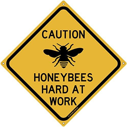 Metal Tin Sign Caution Honeybees Hard at Work Road Indoor Outdoor Beekeeping Apiary Theme Shed Garden Sign for Home Office Indoor Outdoor Wall Decor Yard Sign 12" x 12" (2 Pack)