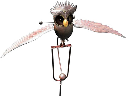 Metal Swinging Owl Wind Spinner for Yard and Garden Decor, Outdoor Metal Windmill Art Deco, Lawn Decorations Wind Sculpture and Spinner, Garden Stake Decorative Kinetic Sculpture