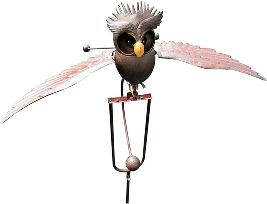 Metal Swinging Owl Wind Spinner for Yard and Garden Decor, Outdoor Metal Windmill Art Deco, Lawn Decorations Wind Sculpture and Spinner, Garden Stake Decorative Kinetic Sculpture