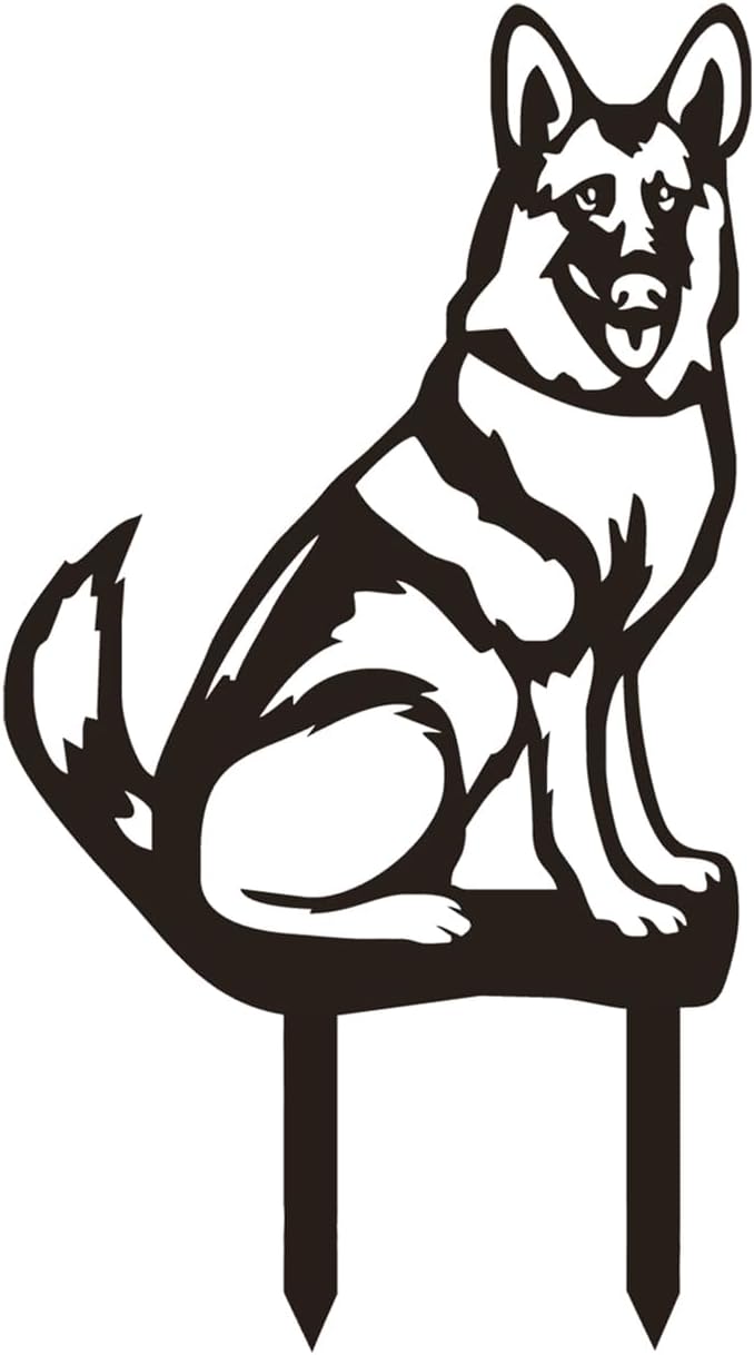 Garden Dog Statue Ornament, Metal German Shepherd Garden Stake Outdoor Black Dog Silhouette for Garden, Yard, Lawn (B Large)
