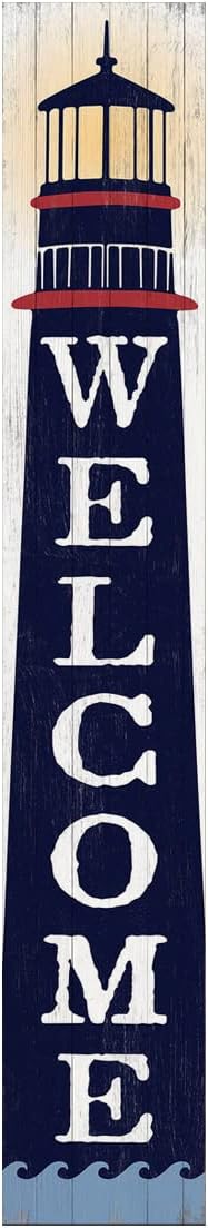 Welcome Lighthouse Sign for Front Door, 4ft Tall Front Porch Decor, Vertical Wooden Signs for Front Porch, Rustic Farmhouse Wood Porch Decorations Outdoor