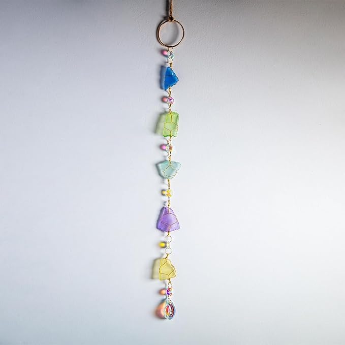 Sea Glass Nautical Wall Decor, Coastal Wall Hanging Handcrafted, Suncatchers Beach Room Decor for Home Indoor Outdoor, Coastal Art for Living Room, Bedroom and Dining Room