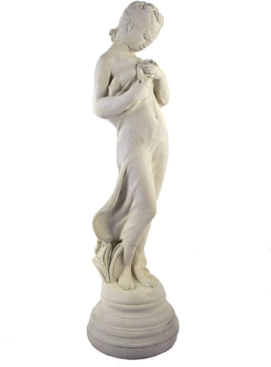Modern Artisans Classic Victorian Style Girl with Dove Cast Stone Garden Muse Statue, 28", American Made
