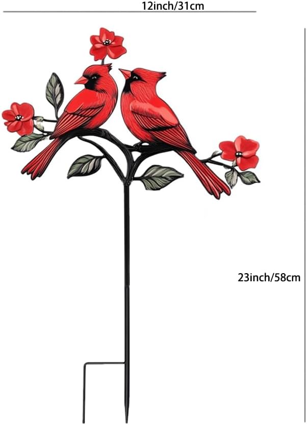 Red Cardinal Garden Stake - Metal Outdoor Decor for Patio & Yard(Red Cardinal-b)