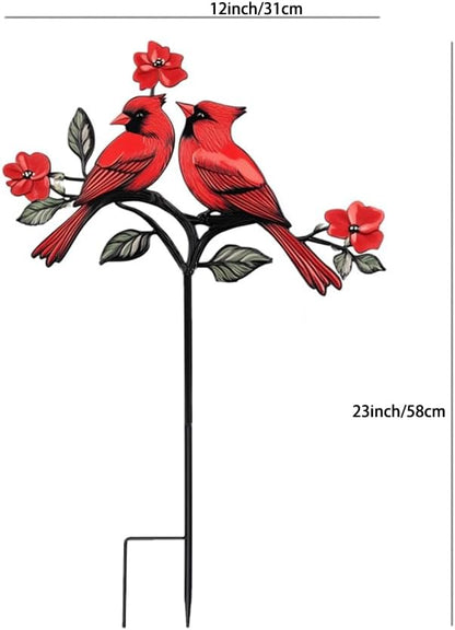 Red Cardinal Garden Stake - Metal Outdoor Decor for Patio & Yard(Red Cardinal-b)