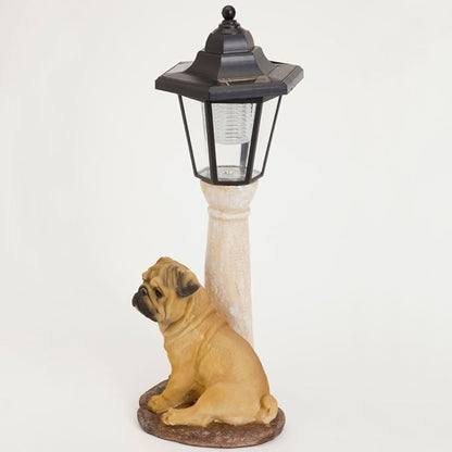 Bits and Pieces - Solar Dog Lantern-Solar Powered Garden Lantern - Resin Dog Sculpture with LED Light (Fawn Pug) - 13.5" Tall