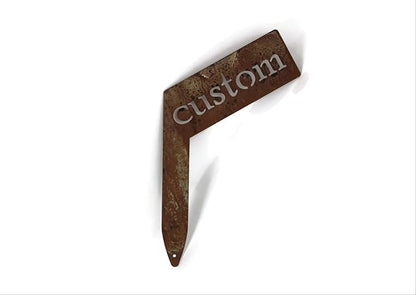 Planter Size Small Metal Garden Plant Vegetable Flower or Herb Markers 13.5 Inches Tall (Custom Text, Naturally Rusted)