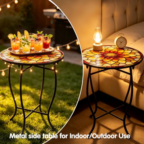 14" Outdoor Side Table, Rust Proof Small Metal Side Table for Balcony