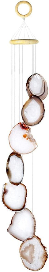 Nupuyai Wind Chimes - Unique Agate Slices Geode Stone Wind Chimes Indoor Outdoor, Healing Stone Windchime Hanging Ornament for Home Garden, 27.6-33.5'', Natural Agate