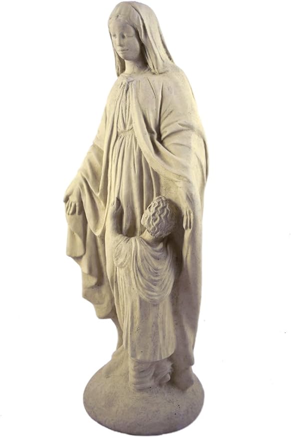 Vintage-Style Madonna and Child Cast Stone Garden Statue, 24"