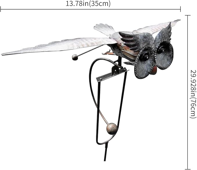 Metal Swinging Owl Wind Spinner for Yard and Garden Decor, Outdoor Metal Windmill Art Deco, Lawn Decorations Wind Sculpture and Spinner, Garden Stake Decorative Kinetic Sculpture
