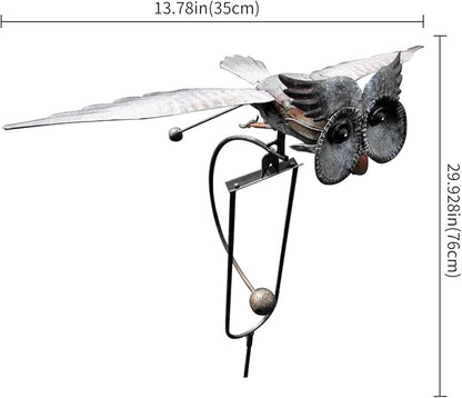 Metal Swinging Owl Wind Spinner for Yard and Garden Decor, Outdoor Metal Windmill Art Deco, Lawn Decorations Wind Sculpture and Spinner, Garden Stake Decorative Kinetic Sculpture