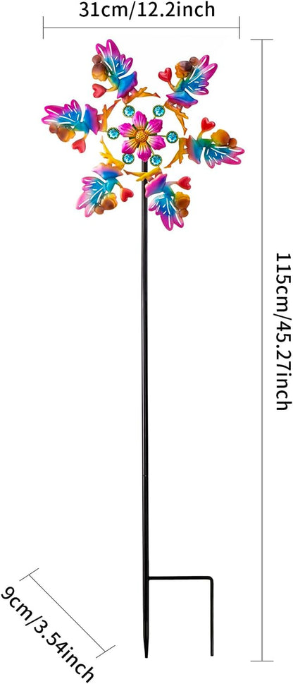 44" Flower Fairy Garden Wind Spinners - Metal Outdoor Stakes Kinetic Wind Spinner Windmills Decor, Wind Sculpture Yard Art Decorations for Patio, Lawn & Garden