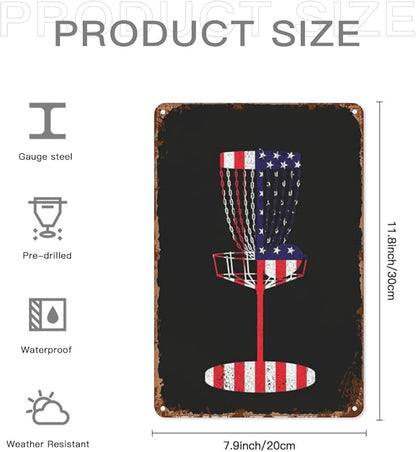 Vintage Tin Signs Cool Us Flag Disc Golf Basket Retro Metal Wall Decor for Home,Garden & Patio Inspirational Quotes & Funny Life Posters 8x12IN