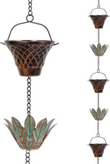 10.2ft Rain Chain for Outside, Lotus Rain Chain with 16 Cups, Adjustable Rain Catcher Chain for Outside, Replacement Downspout for Gutters, Eaves, Drainage