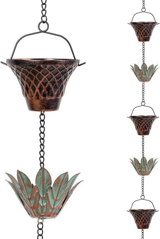 10.2ft Rain Chain for Outside, Lotus Rain Chain with 16 Cups, Adjustable Rain Catcher Chain for Outside, Replacement Downspout for Gutters, Eaves, Drainage