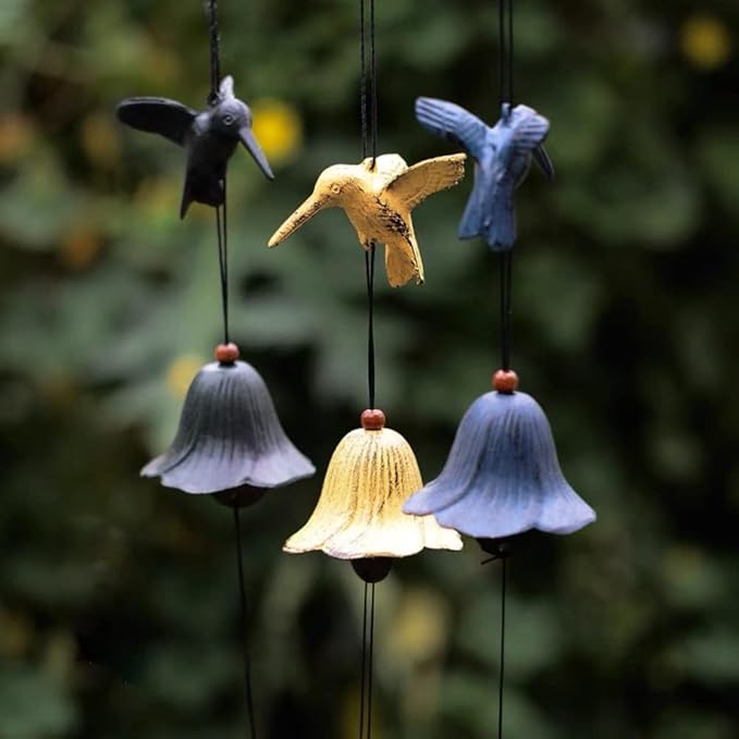 1 pc Japanese Traditional Hummingbird Wind Chimes for Outside, Green Hummingbird Iwachu Cast Iron Bless Temple Wind Bell Memorial Wind Chimes Outdoor or Indoor for Good Luck Garden (Green)