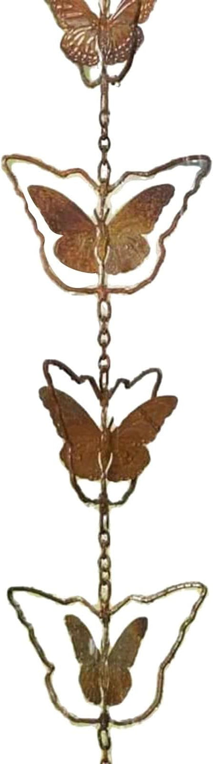 Hanging Rain Chains, Creative Kettle/Heart/Butterfly/Ring/Bell Style Link Rain Chain with Metal Chains for for Office Window Stone Wall Decorative Wall Art Ornaments (Butterfly Style)