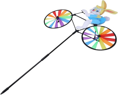 3D Animal on Bike DIY Windmill, Lawn Yard Garden Colorful Wind Spinner Decor (Bullfrog)