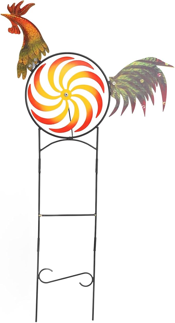 Metal Rooster Wind Spinner, Outdoor Iron Windmill Decorative Sculpture withRotation for Farm Lawn Yard Garden