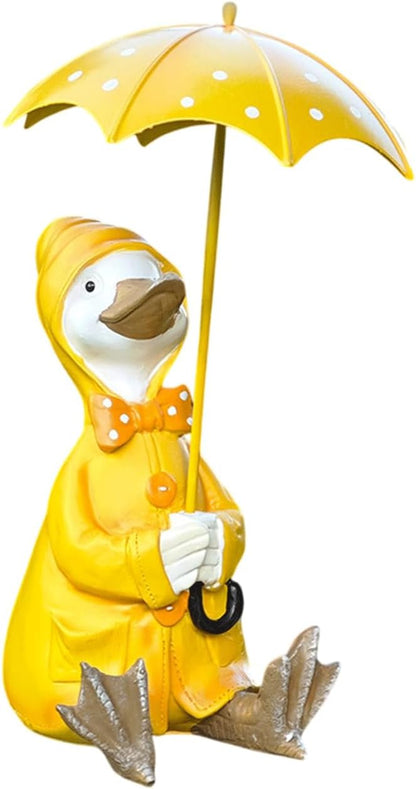 Garden Statues Duck Holding Umbrella Statue Resin Figurine Creative Craft Ornament Animal Sculpture Garden Decor Umbrella Yard Statue Yard Ornaments Decor