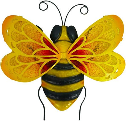 LIFFY Metal Bees Outdoor Decor, 2Pack 10 Inch Glass Bee Wall Art Sculptures for Home, Garden, Fence, Patio