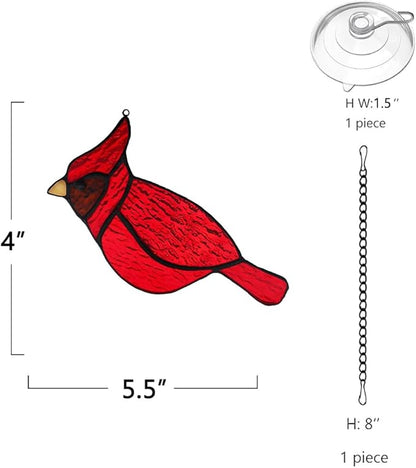 BOXCASA Red Cardinal Suncatcher for Window, Handmade Stained Glass Hanging, Memorial Gift for Loss of Loved One, Bird Decor for Women Mom Grandma Nana