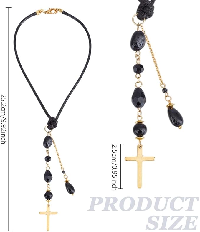 Cross Hanging Ornament Black Glass Crystal Bead Charm Suncatcher Car Mirror Pendant Accessories Good Luck Keychain for Bag Window Car Mirror Door Garden Balcony Home Decor